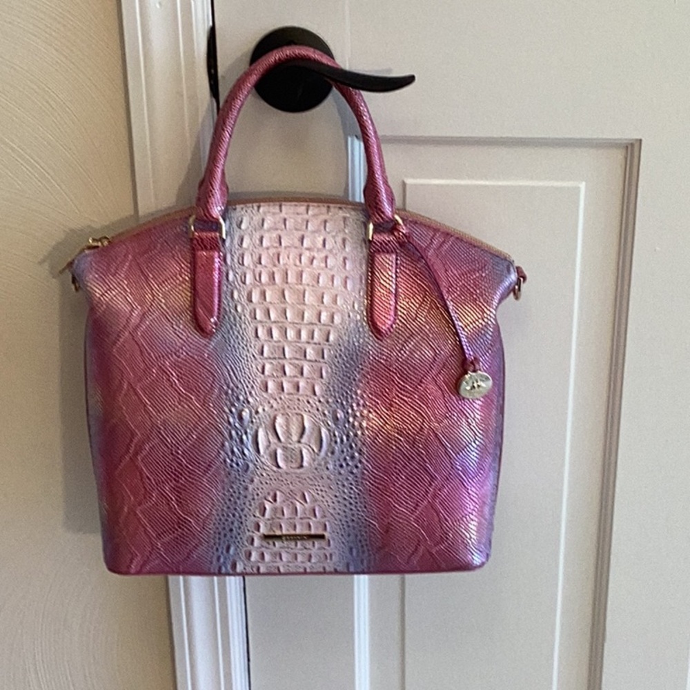 Brahmin Pink and Purple Satchel with Crocodile Texture - Picture 12 of 15